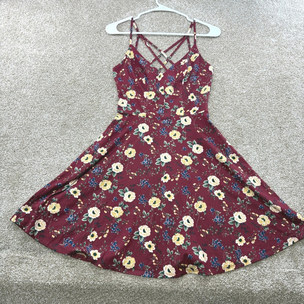 Nine Britton Burgundy Floral Strappy Back Fit & Flare Dress Small Sleeveless